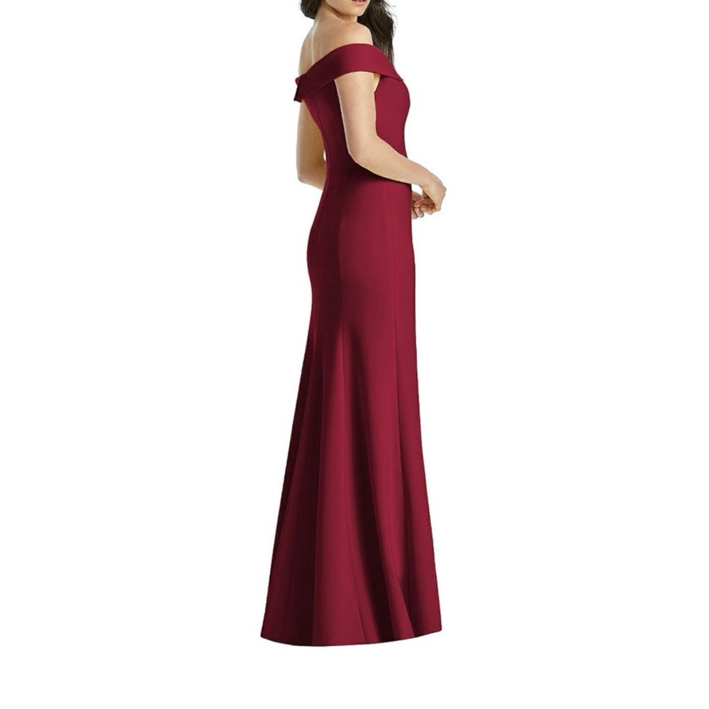 EUC Nordstrom Dessy Collection Burgundy Off Shoulder Formal Maxi Dress Gown Sz 0